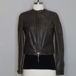 Coach Leather Jacket Grey/Brown Size 2